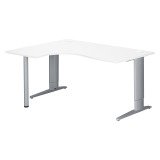 Bureau compact blanc retour à droite réglable en hauteur L 160 cm piètement métal Plus Essens