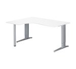 Bureau compact blanc retour à droite réglable en hauteur L 160 cm piètement métal Plus Essens
