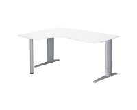 Bureau compact blanc retour à droite réglable en hauteur L 160 cm piètement métal Plus Essens