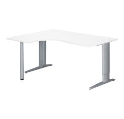 Bureau compact blanc retour à droite réglable en hauteur L 160 cm piètement métal Plus Essens