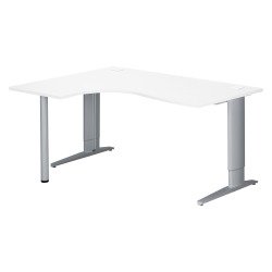 Bureau compact blanc retour à droite réglable en hauteur L 160 cm piètement métal Plus Essens