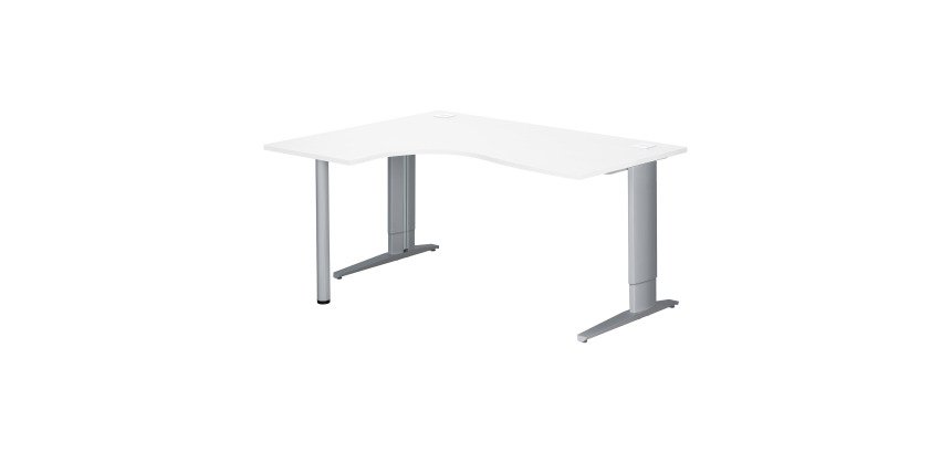 Bureau compact blanc retour à droite réglable en hauteur L 160 cm piètement métal Plus Essens
