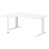 Bureau compact blanc retour à droite réglable en hauteur L 160 cm piètement métal Plus Essens