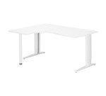 Bureau compact blanc retour à droite réglable en hauteur L 160 cm piètement métal Plus Essens