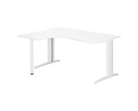 Bureau compact blanc retour à droite réglable en hauteur L 160 cm piètement métal Plus Essens
