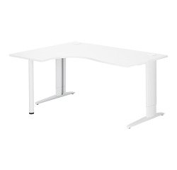 Bureau compact blanc retour à droite réglable en hauteur L 160 cm piètement métal Plus Essens