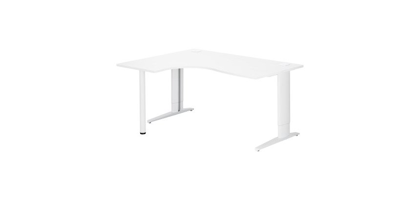 Bureau compact blanc retour à droite réglable en hauteur L 160 cm piètement métal Plus Essens