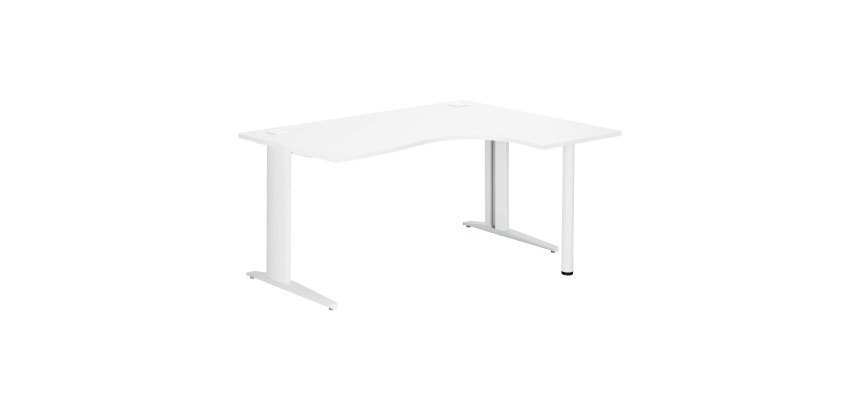 Scrivania excellens bianca 160 cm con angolare integrato destro e gambe bianche