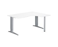 Bureau compact blanc retour à droite réglable en hauteur L 160 cm piètement L métal Plus Essens