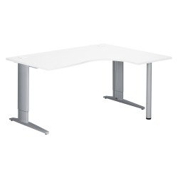 Bureau compact blanc retour à droite réglable en hauteur L 160 cm piètement L métal Plus Essens