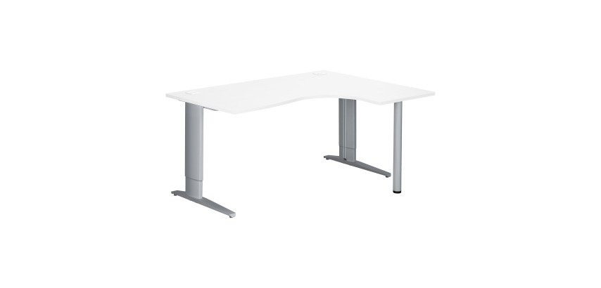 Scrivania excellens bianca 160 cm con angolare integrato destro e gambe regolabili alluminio