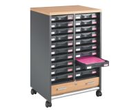 Mueble auxiliar móvil Multiclass aluminio/haya - 20 cajones