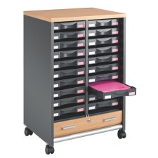 Mueble auxiliar móvil Multiclass aluminio/haya - 20 cajones antracita