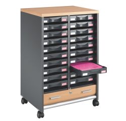 Mueble auxiliar móvil Multiclass aluminio/haya - 20 cajones antracita