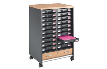 Mueble auxiliar móvil Multiclass aluminio/haya - 20 cajones antracita