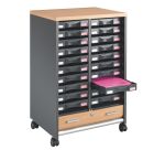 Dessertes mobile aluminium - rideaux hêtre Multiclass 20 tiroirs