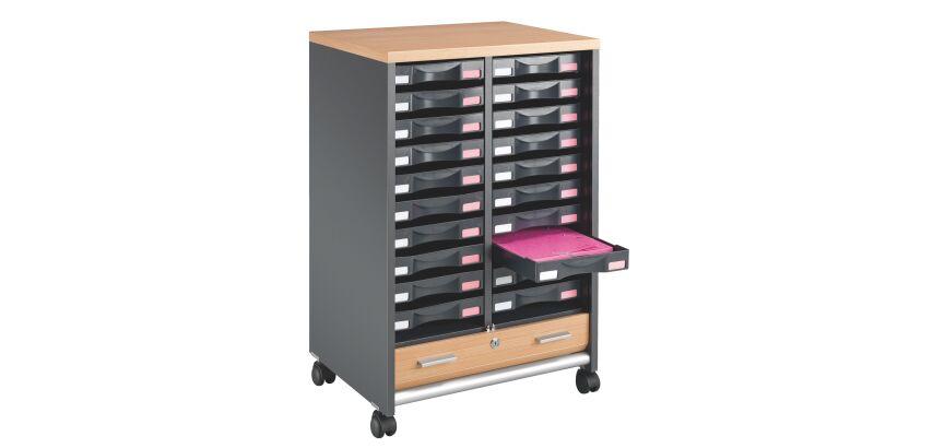 Mueble auxiliar móvil Multiclass aluminio/haya - 20 cajones