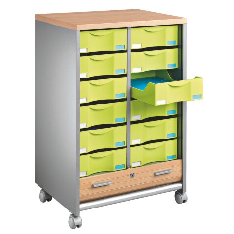 Dessertes mobile aluminium - rideaux hêtre Multiclass 12 tiroirs
