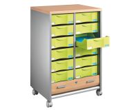 Dessertes mobile aluminium - rideaux hêtre Multiclass 12 tiroirs