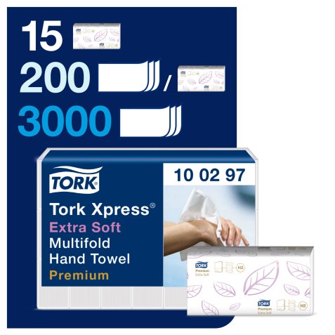 Handdoekjes gewikkeld geplooid Tork Premium Extra Zacht - Doos van 2100