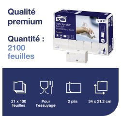 Essuie-mains pliage enchevêtré Tork H2 Premium Extradoux - Carton de 2100