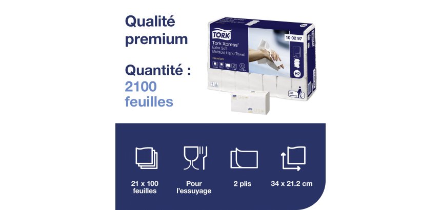 Handdoekjes gewikkeld geplooid Tork Premium Extra Zacht - Doos van 2100