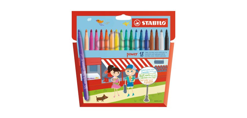 Filzstift Stabilo Power in verschiedenen Farben, mittlere Spitze - Packung mit 18 Stück.