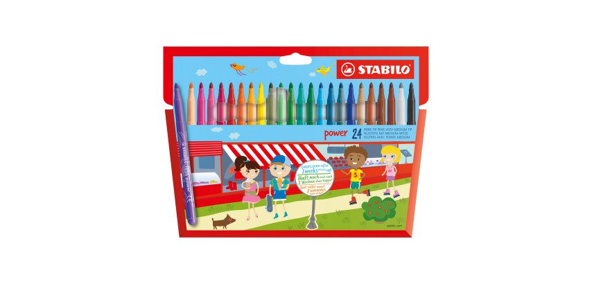 Feutre Stabilo Power couleurs assorties pointe moyenne - Pochette de 24