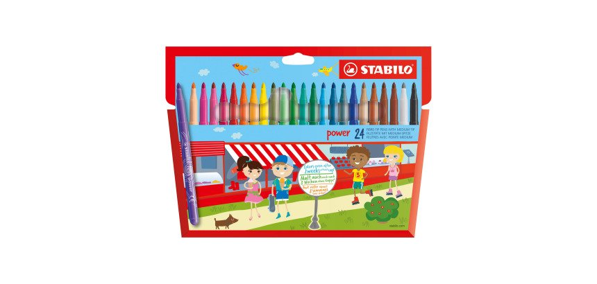 Feutre Stabilo Power couleurs assorties pointe moyenne - Pochette de 24