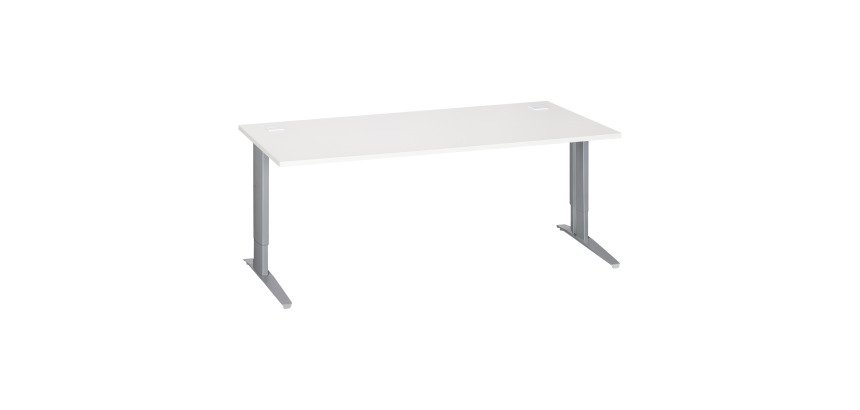 Bureau droit blanc réglable L 180 cm piètement "L" métal Essens