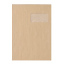 Doos 250 gerecycleerde zak-enveloppen bruine kraft Bruneau 229 x 324 mm met venster - 90 g