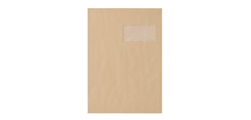 Bolsa kraft marrón reciclado 229 x 324 mm Bruneau 90 g con ventana 50 x 100 mm - Caja de 250
