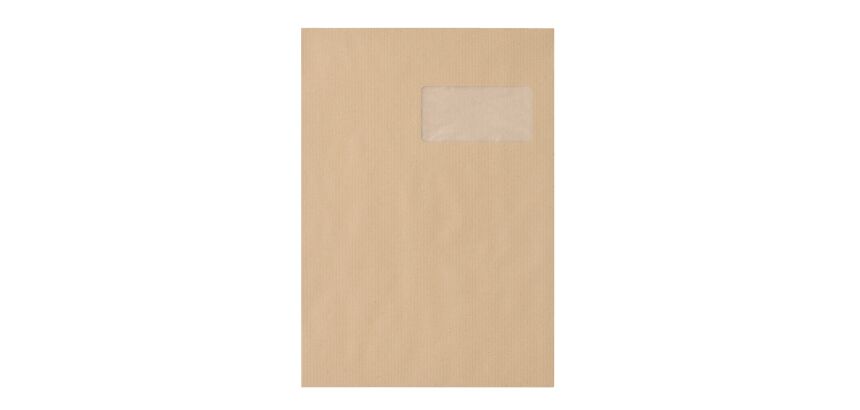 Bruneau - Pochette kraft brun recyclé 229 x 324 mm 90 g avec fenêtre 50 x 100 mm - Boîte de 250