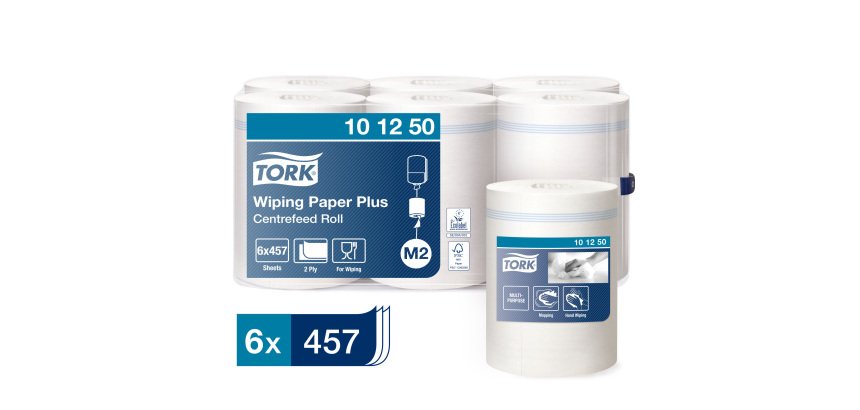 Bobine d'essuyage à dévidage central Tork M2 Wiper Maxi blanche - Carton de 6