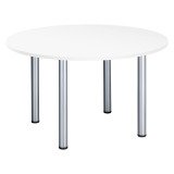 Table ronde 120 cm plateau blanc pieds tubes Essens