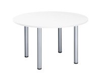 Table ronde 120 cm plateau blanc pieds tubes Essens