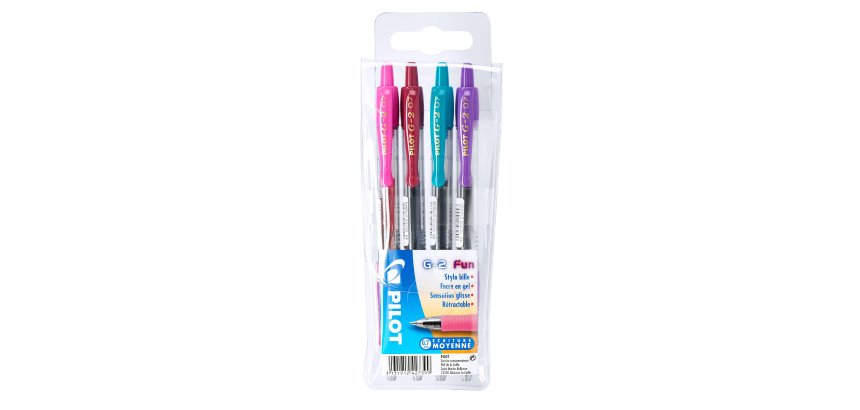 Stylo roller Pilot G2 couleurs assorties fun - Pochette de 4
