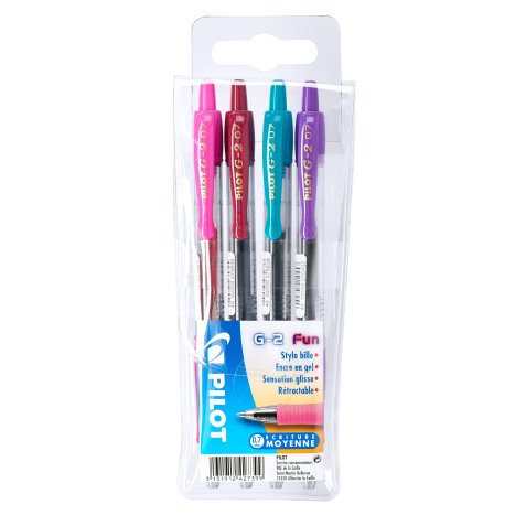 Stylo roller Pilot G2 couleurs assorties fun - Pochette de 4