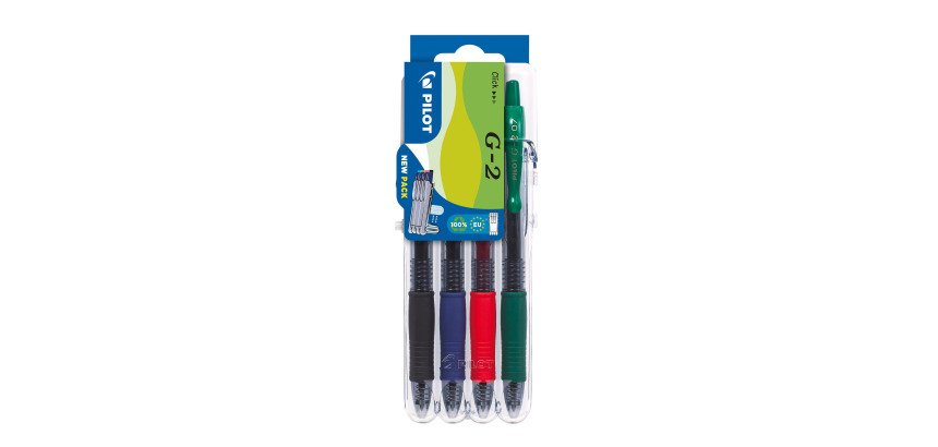 Stylo roller Pilot G2 couleurs assorties classiques - Pochette de 4