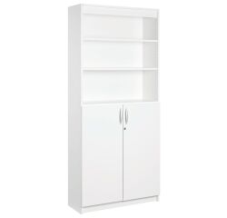 Etagère bibliothèque haute de bureau - blocs tiroirs et portes battantes en option