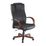 Armchair Partner 2 black leather - finish in wood - suppleness