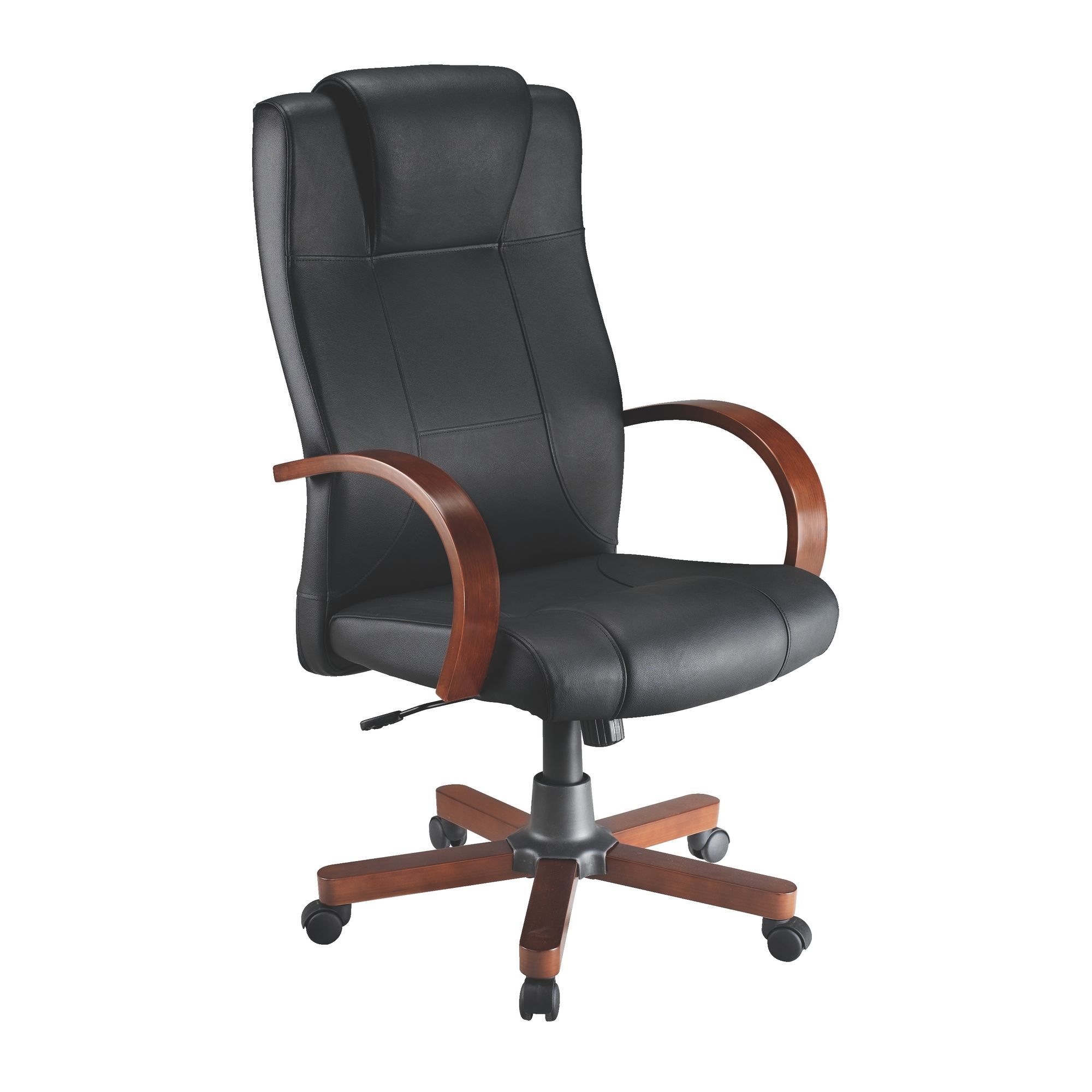 Fauteuil de bureau Partner 2 cuir - avec accoudoirs, appui-tête - Mécanisme Basculant centré - Pied Merisier