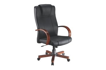 Fauteuil de bureau Partner 2 cuir - avec accoudoirs, appui-tête - Mécanisme Basculant centré - Pied Merisier