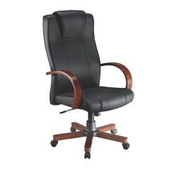 Bureaustoel Partner 2 leer - met armleuningen, hoofdsteun - Gecentreerde kantelmechanisme - Kersen houten onderstel