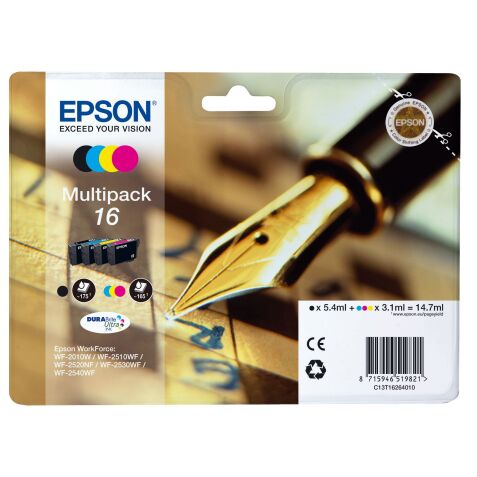 Epson 16 Original Ink Cartridge C13T16264012 Black, Cyan, Magenta, Yellow Pack of 4 Multipack