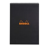 Notizblock Rhodia schwarz mit Spiralbindung - 80 Seiten - 5 x 5 mm n° 18 - Format 21 x 29,7 cm