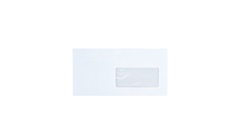 Box of 500 envelopes, 80 g, 110 x 220 mm, with window 45 x 100 mm, self-adhesive flap