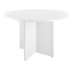 Table ronde 120 cm plateau blanc pieds croix Essens