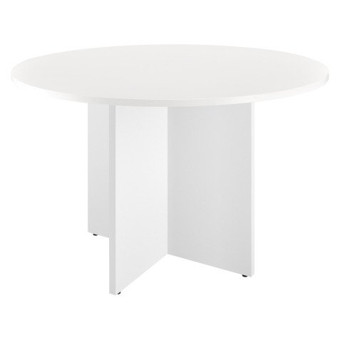 Table ronde 120 cm plateau blanc pieds croix Essens