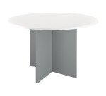 Table ronde 120 cm plateau blanc pieds croix Essens